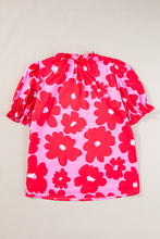 Load image into Gallery viewer, Rose Floral Puff Sleeve Frill Neckline Blouse