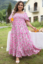Load image into Gallery viewer, Pink Plus Size Floral Print Smocked Puff Sleeve Dress