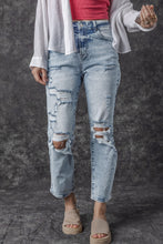 Load image into Gallery viewer, Sky Blue Light Wash Frayed Slim Fit High Waist Jeans
