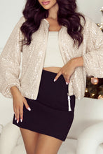 Load image into Gallery viewer, Black Sequin Zip up Round Neck Long Sleeve Jacket