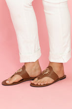 Load image into Gallery viewer, Chestnut Metal Décor Leather Thong Slippers