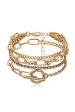 Load image into Gallery viewer, Gold Multi Layered Rhinestone Plated Chain Bracelet Set