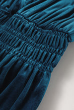 Load image into Gallery viewer, Prussian Blue Velvet Short Sleeve Shirred Waist Tiered Maxi Dress