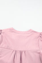 Load image into Gallery viewer, Mineral Red Floral Embroidered Puff Sleeve Split Neck Blouse