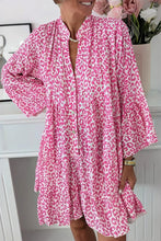 Load image into Gallery viewer, Bright Pink Leopard Printed Long Sleeve Buttoned Front Mini Dress