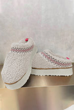 Load image into Gallery viewer, White Embroidered Sherpa Plush Thick Sole Winter Slippers