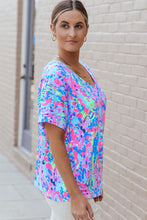 Load image into Gallery viewer, Sky Blue Loose Painted Floral Tee