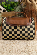 Load image into Gallery viewer, Black Checkered PU Leather Zipper Makeup Bag