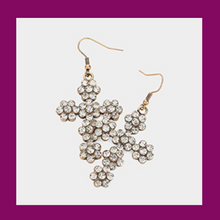 Load image into Gallery viewer, Stone Pave' Flower Cross Dangle Earrings