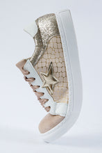 Load image into Gallery viewer, Gold Glitter Star Patchwork PU Leather Lace-up Sneakers