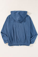 Load image into Gallery viewer, Real Teal Corduroy Drawstring Hooded Pocket Zip Up Jacket