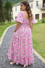 Load image into Gallery viewer, Pink Plus Size Floral Print Smocked Puff Sleeve Dress