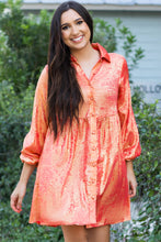 Load image into Gallery viewer, Apricot Metallic Sheen Puff Sleeve Button Up Mini Shirt Dress