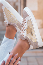 Load image into Gallery viewer, Gold Glitter Star Patchwork PU Leather Lace-up Sneakers