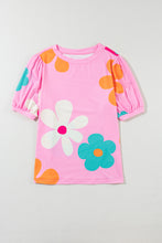 Load image into Gallery viewer, Pink Flower Print Bubble Sleeve Tee