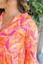 Load image into Gallery viewer, Orange Abstract Print Ruffled Sleeve V Neck Dress