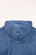 Load image into Gallery viewer, Real Teal Corduroy Drawstring Hooded Pocket Zip Up Jacket