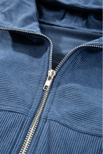 Load image into Gallery viewer, Real Teal Corduroy Drawstring Hooded Pocket Zip Up Jacket