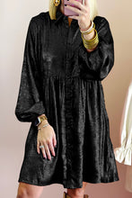Load image into Gallery viewer, Apricot Metallic Sheen Puff Sleeve Button Up Mini Shirt Dress