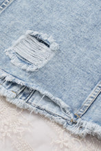 Load image into Gallery viewer, Blue Lapel Distressed Raw Hem Buttons Denim Jacket