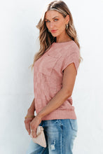 Load image into Gallery viewer, Dusty Pink Lattice Textured Knit Short Sleeve Sweater