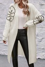 Load image into Gallery viewer, Beige Flower Embroidered Drop Shoulder Open Front Duster Cardigan