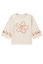 Load image into Gallery viewer, Beige Flower Patch Graphic Exposed Seam Wide Sleeve Top