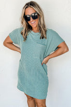 Load image into Gallery viewer, Blue Striped Ribbed Knit T-shirt Shift Dress