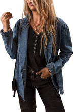 Load image into Gallery viewer, Sail Blue Side Pockets Lapel Collar Denim Jacket