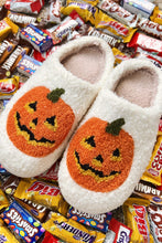 Load image into Gallery viewer, White Halloween Pumpkin Print Plush Slippers (Runs Small, Size Up)