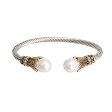 Load image into Gallery viewer, White Pearl Leaf Cable Bangle