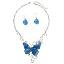 Load image into Gallery viewer, Pendant Marbled Blue and Silver Butterfly Necklace