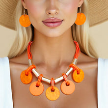 Load image into Gallery viewer, Collar Marbled Orange Disc Leather Cord Necklace