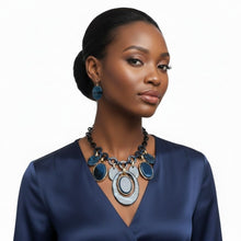 Load image into Gallery viewer, Necklace Blue Glitter Oval Swirled Set for Women