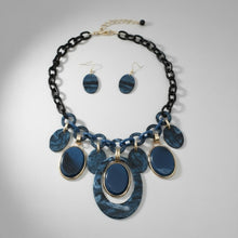 Load image into Gallery viewer, Necklace Blue Glitter Oval Swirled Set for Women