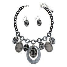 Load image into Gallery viewer, Necklace Wild Gray Leopard Print Oval Dangle Set