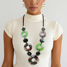 Load image into Gallery viewer, Long Linked Camouflage Rings Black Cord Necklace