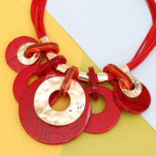 Load image into Gallery viewer, Collar Red with Gold Cord and Disc Necklace Set