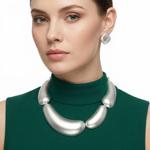 Load image into Gallery viewer, Matte Silver Collar Domed Industrial Link Necklace