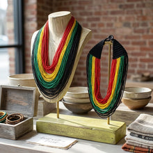 Load image into Gallery viewer, Pan-African Flag Colorblock 100 Strand Necklace