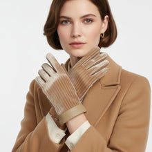 Load image into Gallery viewer, Beige Fur Stripe Leather Touchscreen Winter Gloves
