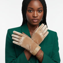 Load image into Gallery viewer, Beige Fur Stripe Leather Touchscreen Winter Gloves