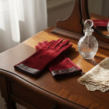 Load image into Gallery viewer, Wine Fur Stripe Leather Touchscreen Winter Gloves