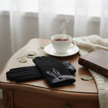 Load image into Gallery viewer, Black Rabbit Ear Leather Touchscreen Winter Gloves