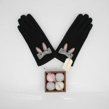 Load image into Gallery viewer, Black Woolen Cute Rabbit Touchscreen Winter Gloves
