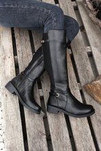 Load image into Gallery viewer, Black Side Zipper Knee High Chunky Low Heel Boots