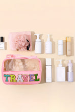 Load image into Gallery viewer, Black TRAVEL Chenille Letter Clear PVC Makeup Bag