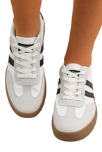 Load image into Gallery viewer, White Striped Lace-up Flat Sneakers
