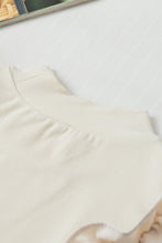 Load image into Gallery viewer, Beige Ruffle Flutter Sleeve High Neck Ribbed Blouse