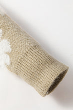 Load image into Gallery viewer, Khaki Floral Pattern Half Zip Drop Shoulder Sweater